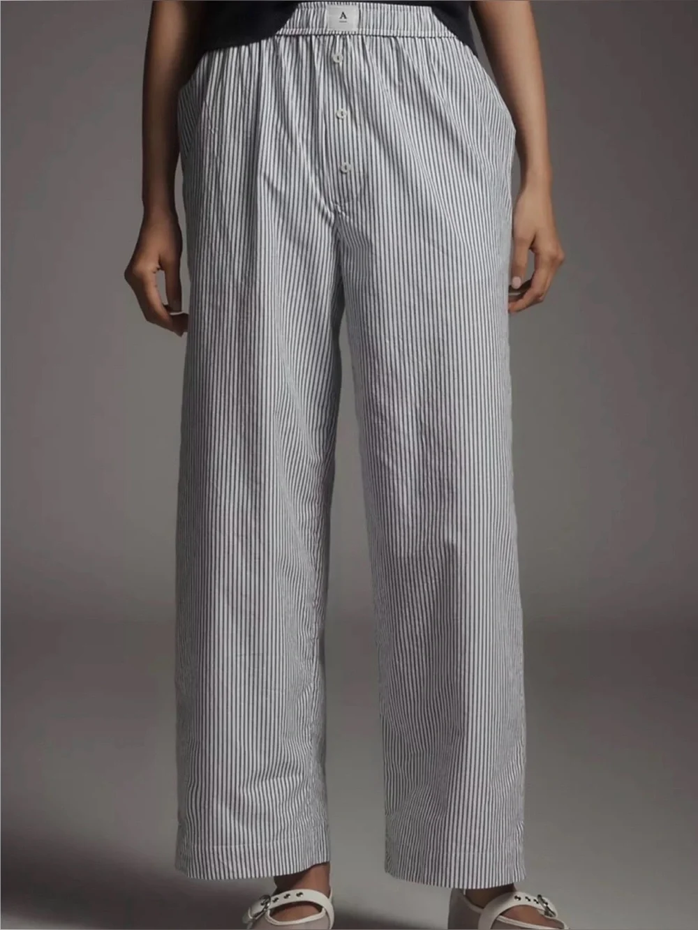 NWT Anthropologie The Wren Boxer Pant White & Navy Stripe XL - Picture 1 of 11
